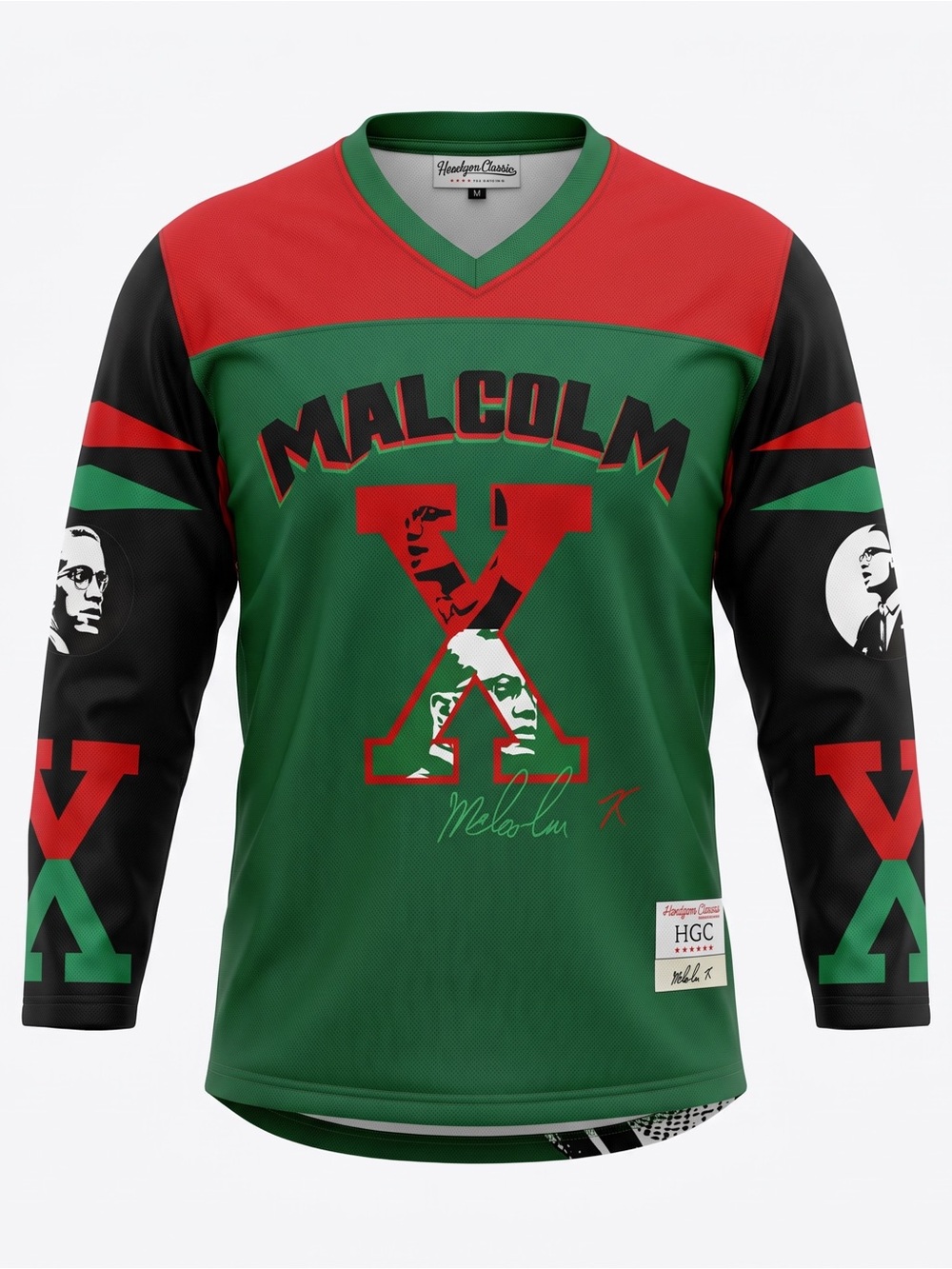 Headgear Classics Malcolm X Hockey Jersey Green Red Black NWOT